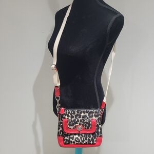 Coach Women's Park Ocelot Animal Print Red Patent Leather Crossbody Purse